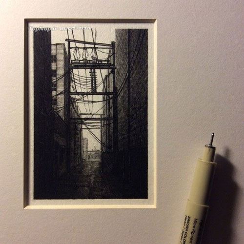 نقاشی های سیاه و سفید زیبا از مناظر شهری +عکس