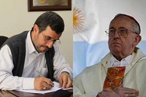 پاپ فرانسیس اول,تبریک احمدی نژاد به پاپ