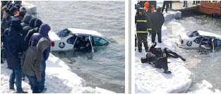 اخبار,اخبارحوادث,سقوط زن و شوهری با اتومبیل در رودخانه منجمد