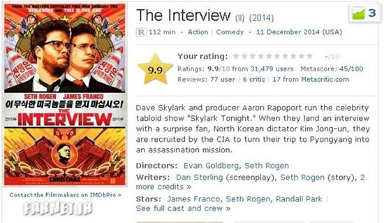 کاربران سایت IMDb به فیلم مصاحبه امتیاز کامل ۱۰ دادند!