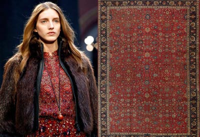 فرش تبریز,طرح‌های فرش تبریز بر روی لباس‌ زنان اروپایی