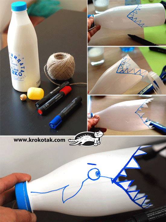 درست کردن کوسه با بطری پلاستیکی شیر