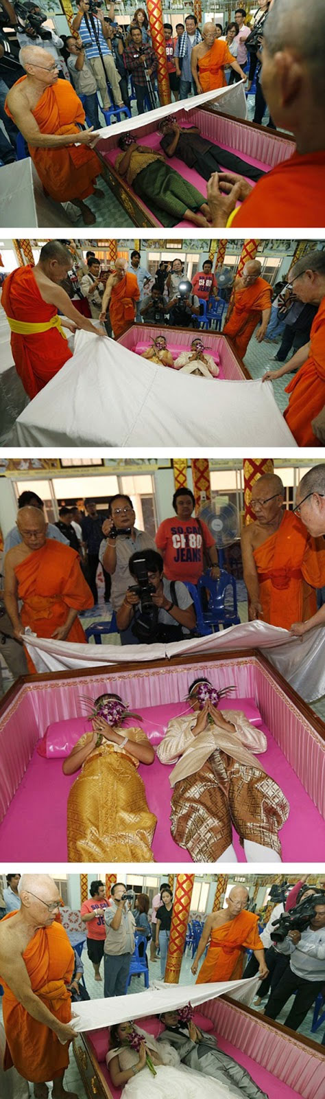 جشن ازدواج تایلندی‎ها در تابوت!/تصاویر