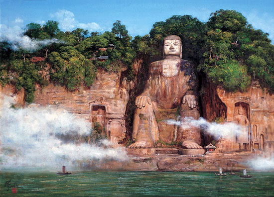 مجسمه عظیم الجثه‌ای در کوه اِمی چین+ تصاویر