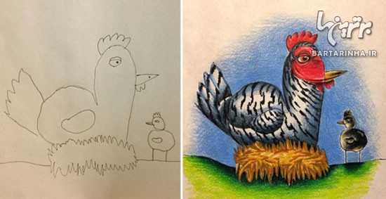 خلاقیت جالب پدر با نقاشی فرزندان +عکس