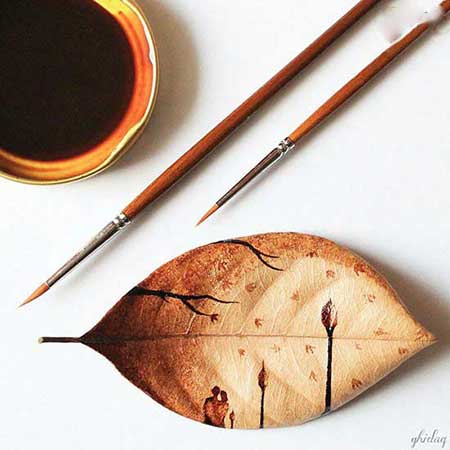هنرنمایی زیبا با قهوه روی برگ