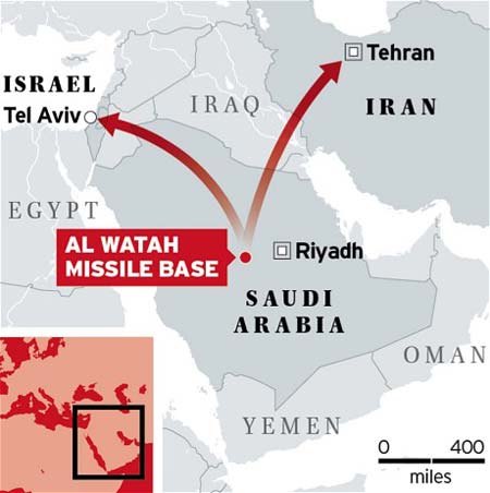 موشک های بالستیک عربستان سعودی,تصاویر ماهواره ای از عربستان,حمله موشکی عربستان به اسراییل