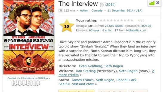 کاربران سایت IMDb به فیلم مصاحبه امتیاز کامل ۱۰ دادند!