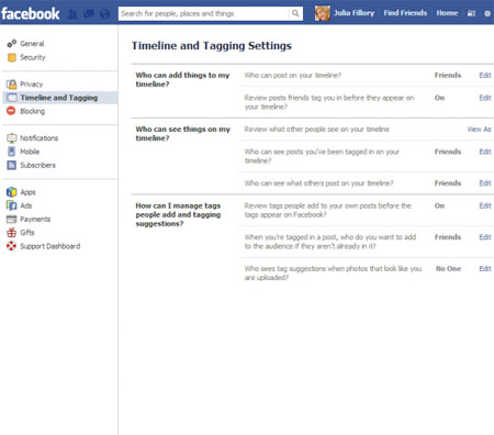 ترفندهای اینترنتی, تنظیمات در فیس بوک