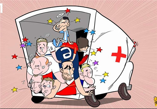 کاریکاتور: ویروس فیفا و آمبولانس پر از مصدوم