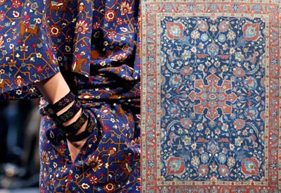 فرش تبریز,طرح‌های فرش تبریز بر روی لباس‌ زنان اروپایی