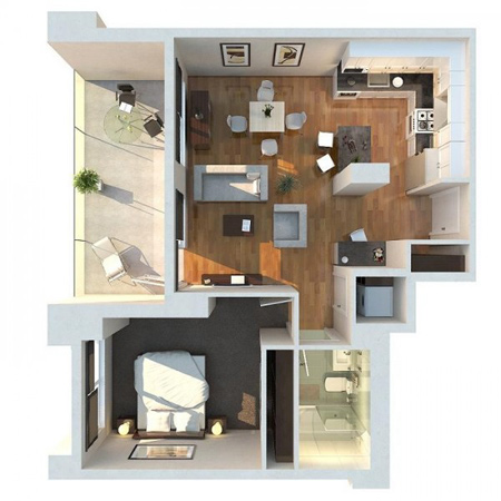 طراحی خانه های یک خوابه, نقشه آپارتمان یک خوابه