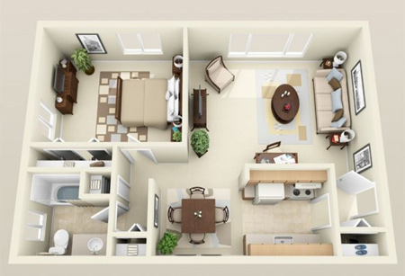 طراحی خانه های یک خوابه, نقشه آپارتمان یک خوابه