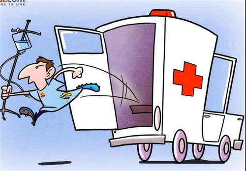کاریکاتور: فرار مسی از آمبولانس پزشکی