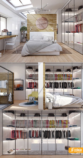 طراحی و دکوراسیون داخلی اتاق خواب همراه با کمد لباس، بررسی 20 نمونه