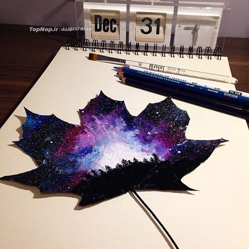 استفاده از برگ های پاییزی به جای بوم نقاشی