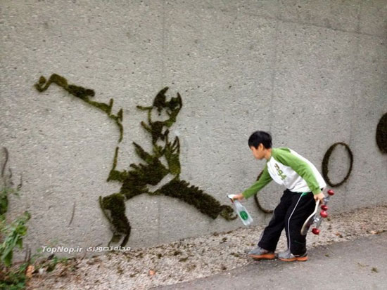 گرافیتی و تصویر سازی روی دیوار با خزه +عکس