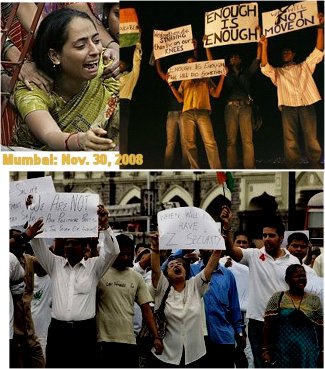 گوشه هایی از دو تظاهرات خیابانی در مومبای (30 نوامبر 2008)