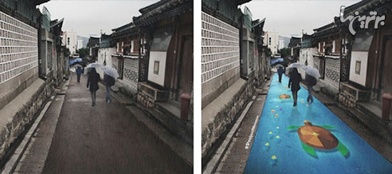 هنر خیابانی که با باران جان می گیرد