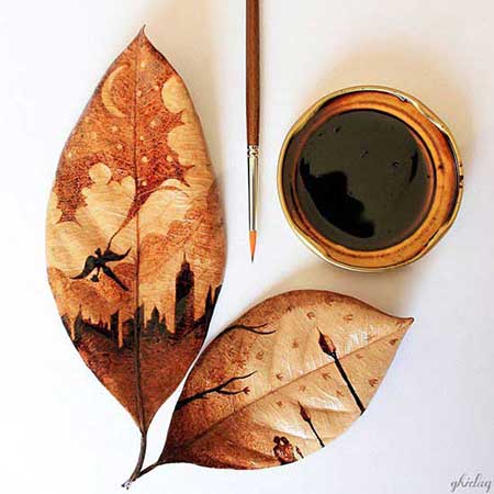 هنرنمایی زیبا با قهوه روی برگ